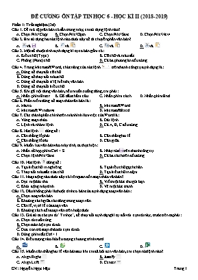Đề cương ôn tập học kỳ II môn Tin học Lớp 6 - Năm học 2018-2019